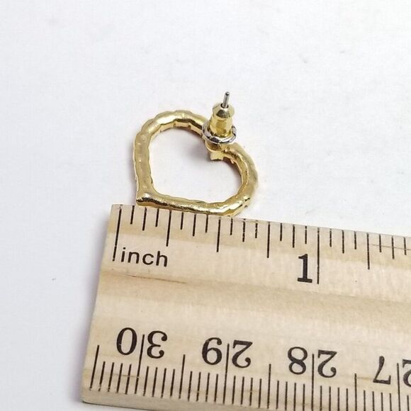 Vintage Red Rhinestone Heart Shape Stud Earrings, Gold Tone Setting, Estate - Picture 4 of 5